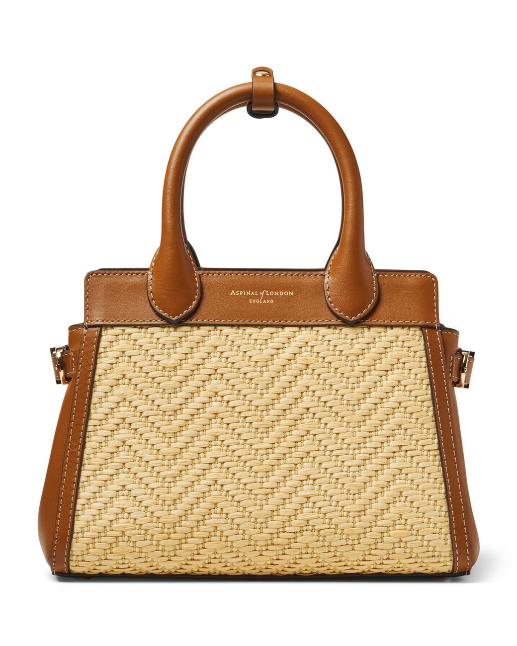 Aspinal Brown Mini Raffia-Leather Savannah Top-Handle Bag
