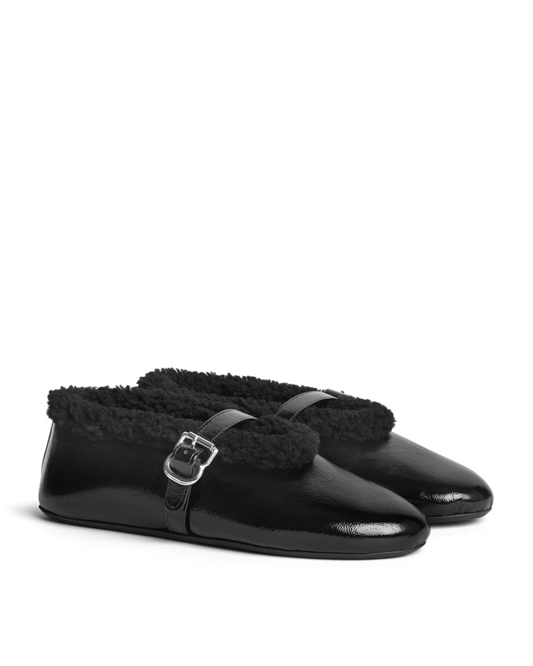 Alaïa Black Glossy Shearling Ballet Flats