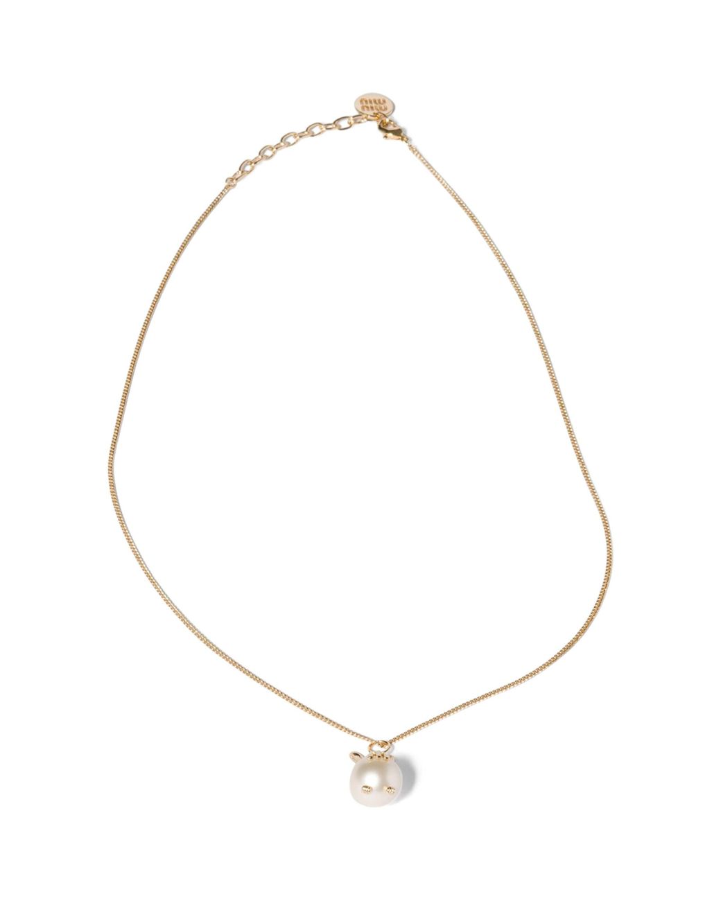 Miu Miu Metallic Pearlised Bunny Pendant Necklace