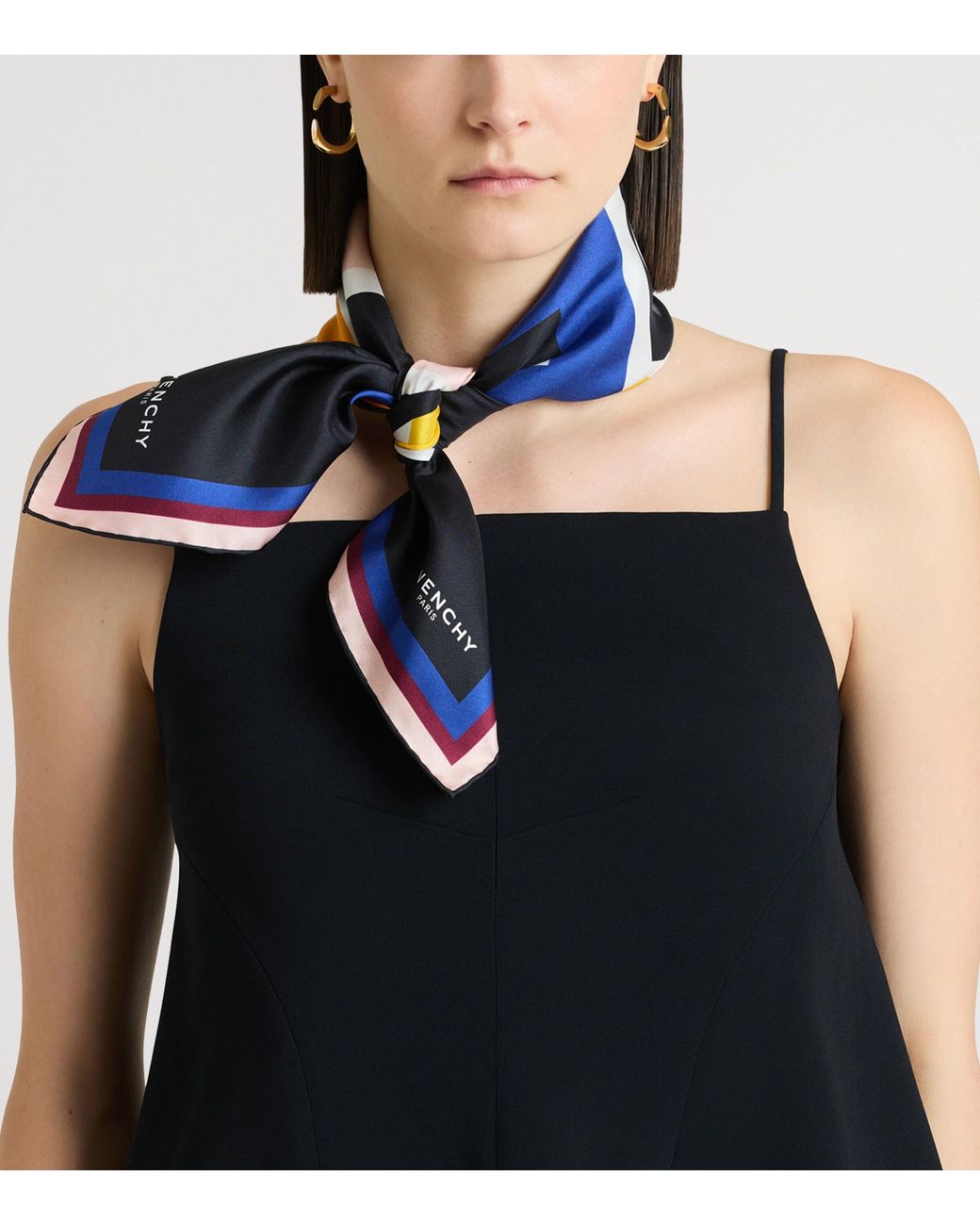 Givenchy Blue Silk Logo Print Scarf