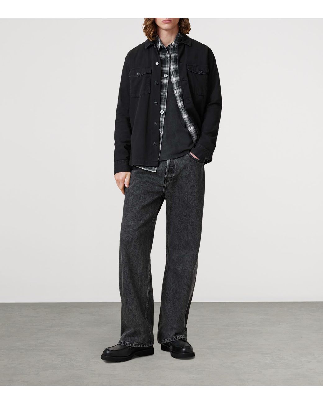 AllSaints Black Cotton Spotter Overshirt for men