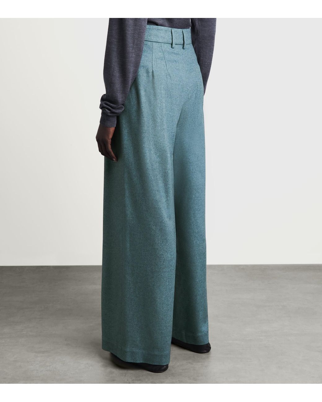 Colombo Blue Silk-Cashmere Wide-Leg Trousers