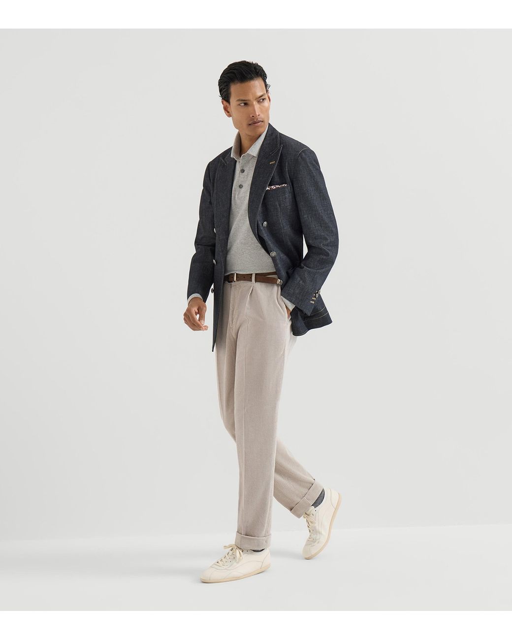 Brunello Cucinelli Gray Cashmere Polo Sweater for men