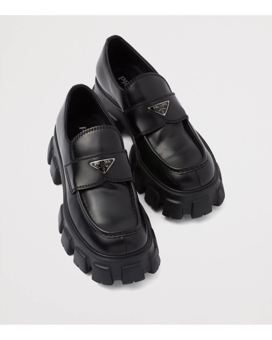 Prada Black Brushed Leather Monolith Loafers for men