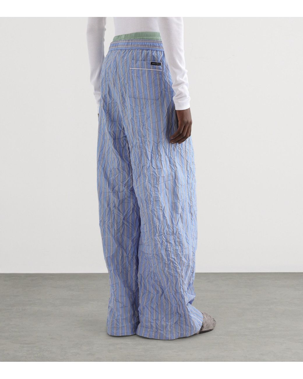 Dolce & Gabbana Blue Striped Crinkle Trousers for men