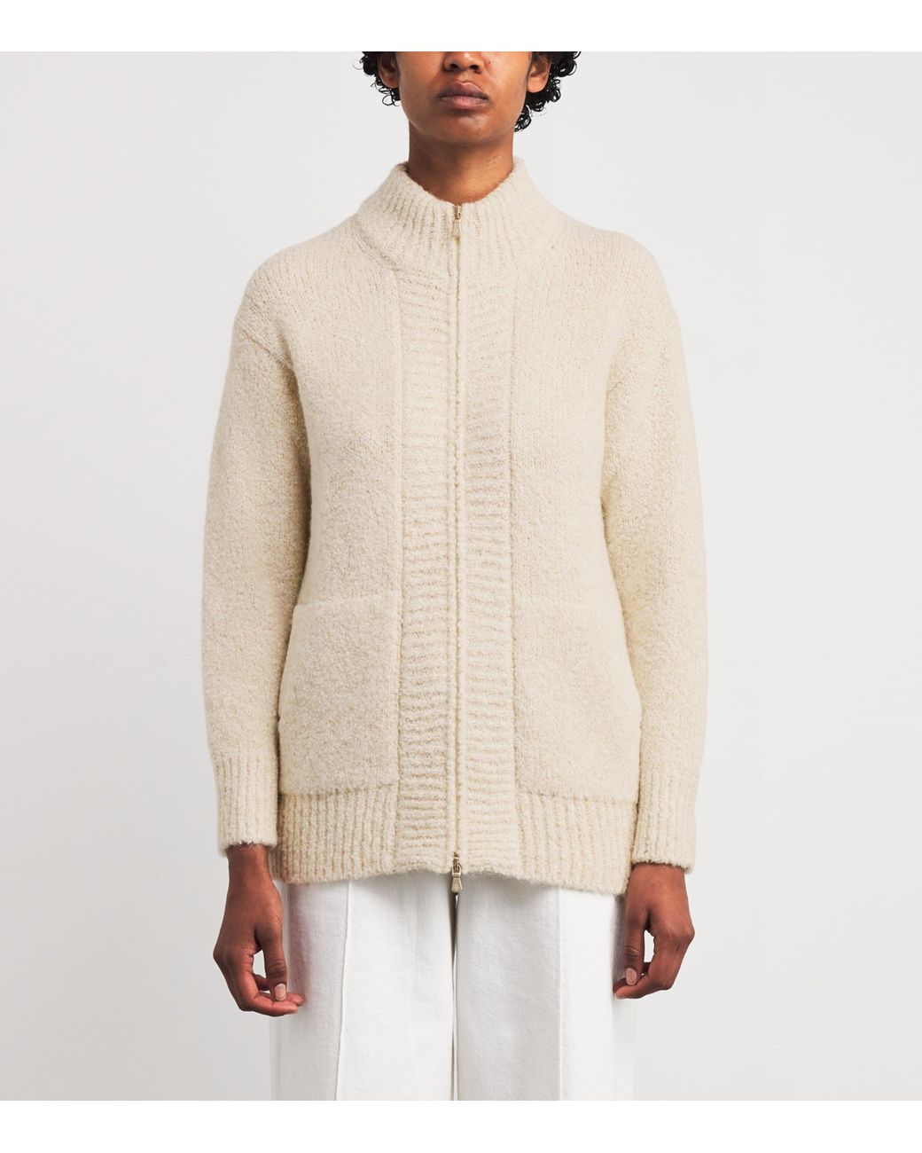 Eleventy White Wool-Blend Knitted Zip-Up Jacket