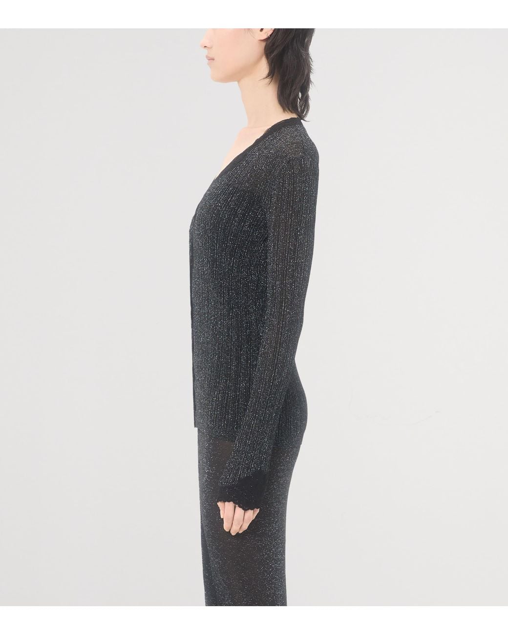 Valentino Black Lace-Trim Lurex Cardigan