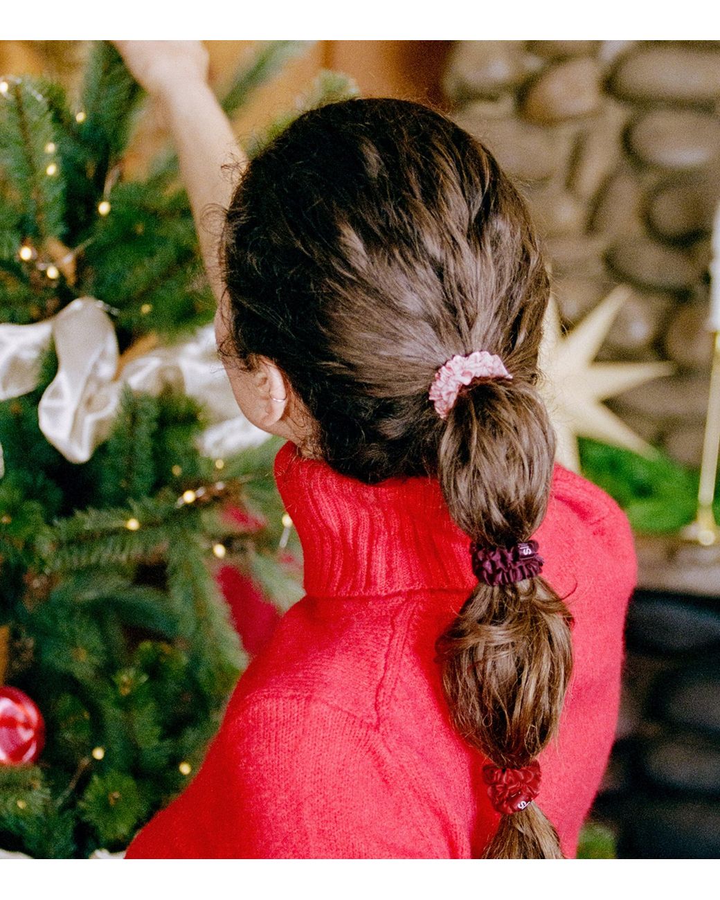Slip Red Pure Silk Emmie Skinny Scrunchie Trio Tree Decoration