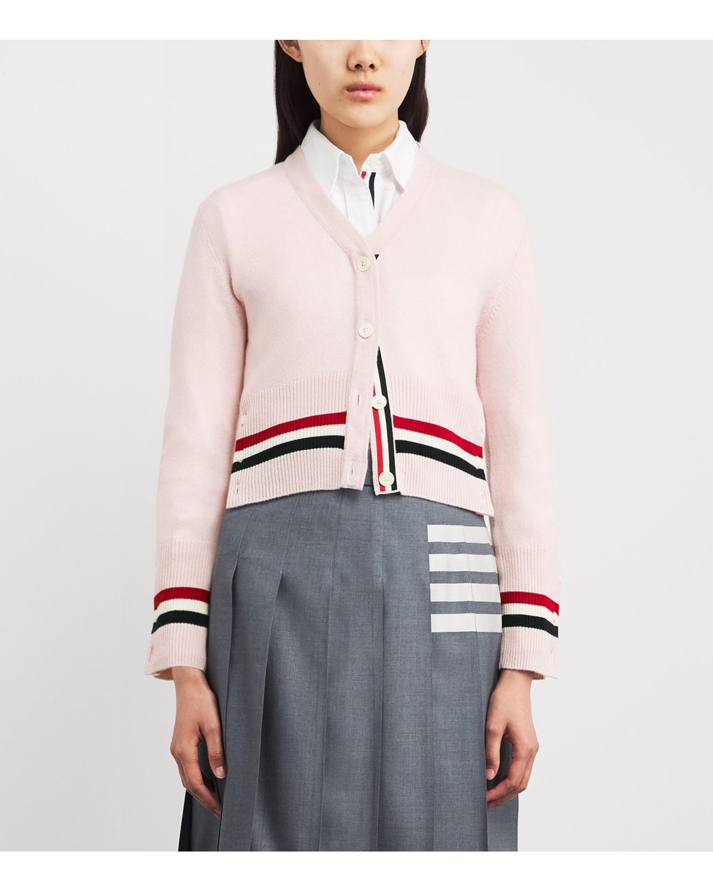Thom Browne Pink Cashmere V-Neck Cardigan