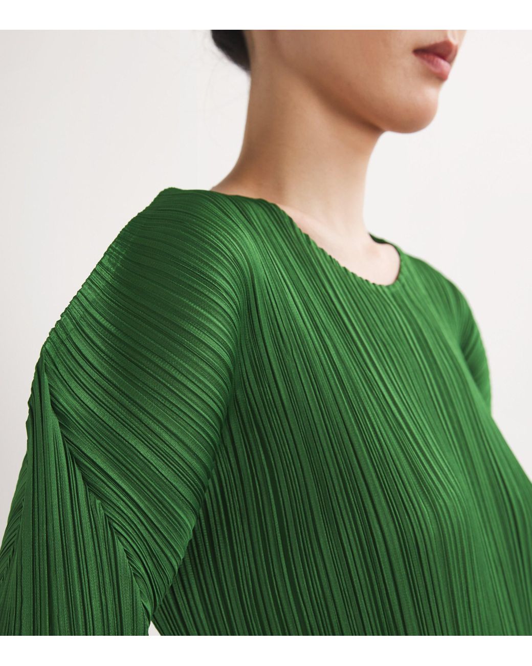 green emerald velvet dress Pleats Please Moss Green Long Sleeve Pleats Dress pp38jh167