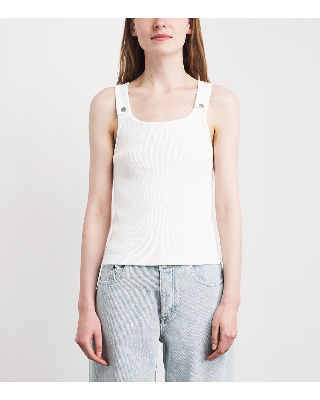 Still Here White Stretch-Cotton Snap Tank Top