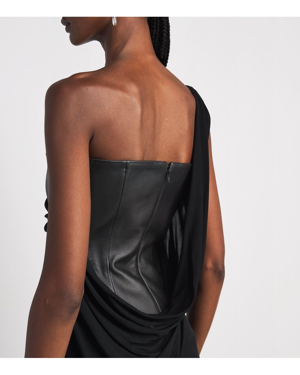 Alex Perry Black Leather-Jersey Asymmetric Gown