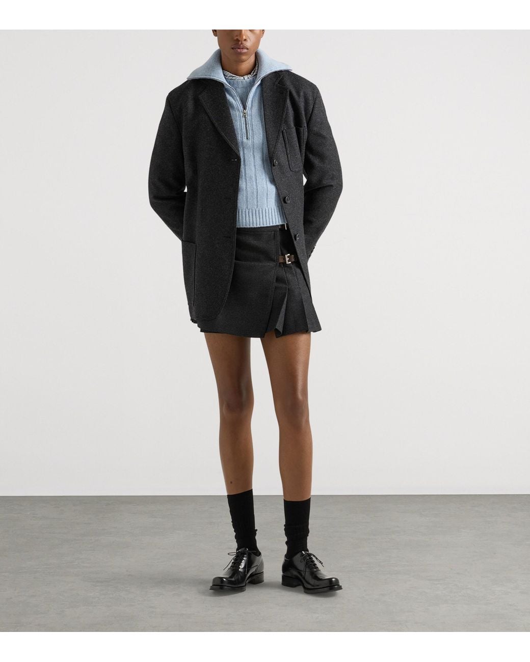 Prada Blue Re-Cashmere Quarter-Zip Sweater