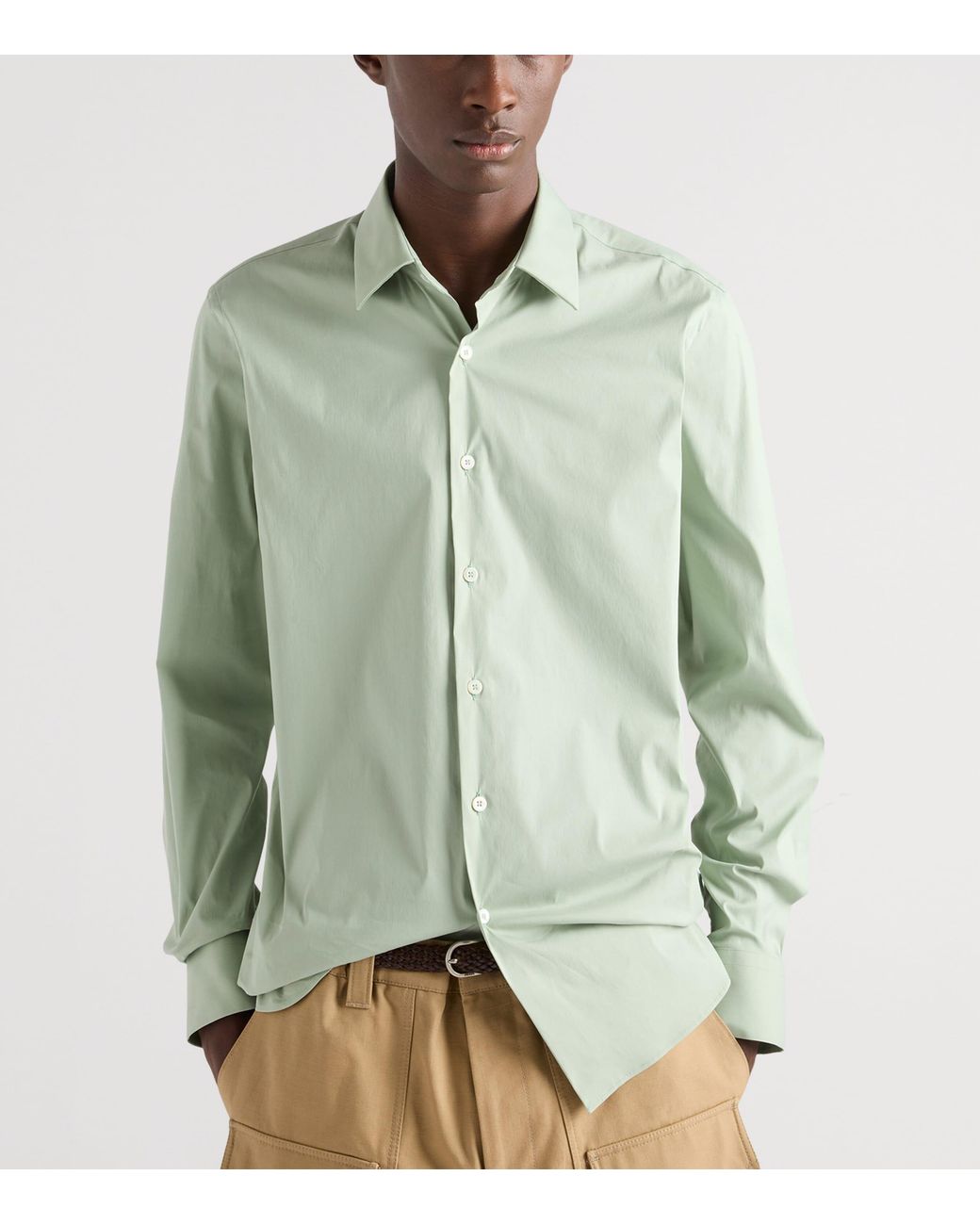 Prada Green Stretch-Cotton Shirt for men