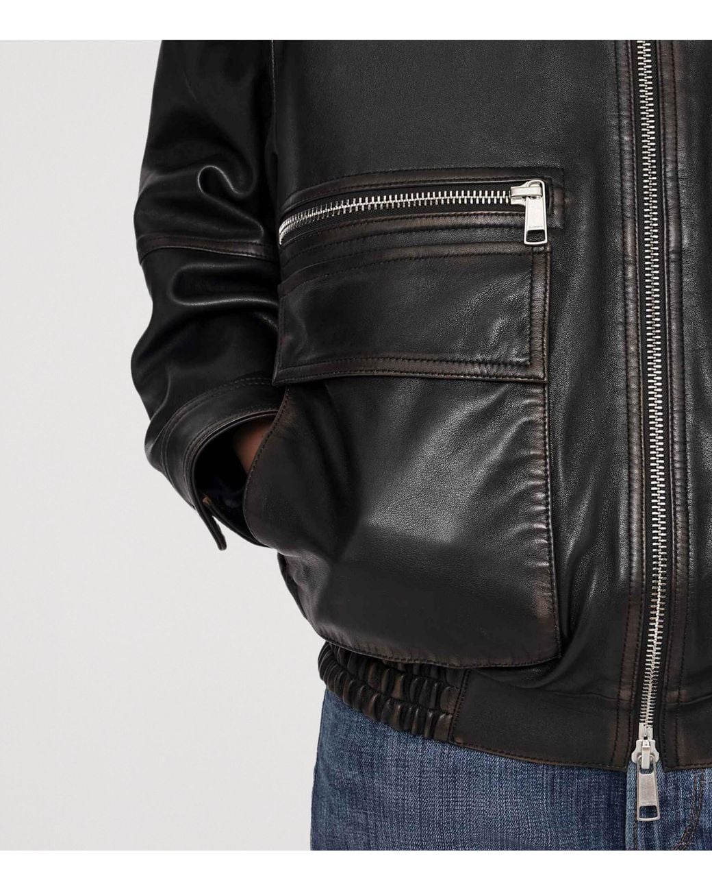 AllSaints Black Leather Elisa Bomber Jacket
