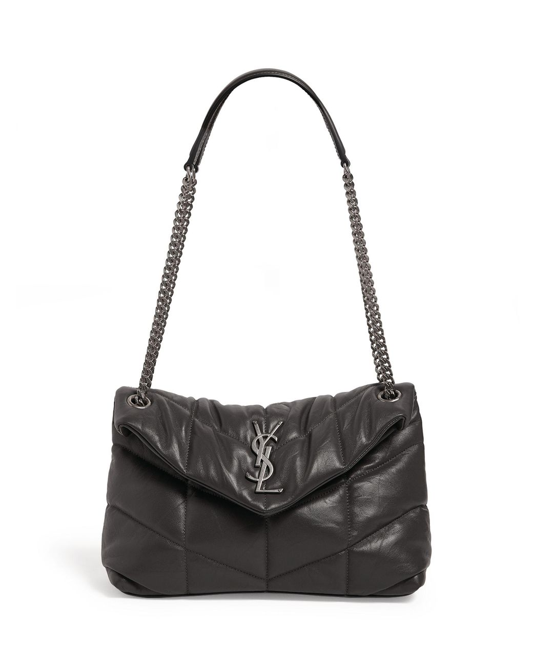 Saint Laurent Leather Loulou Puffer Mini Shoulder Bag in Grey (Gray