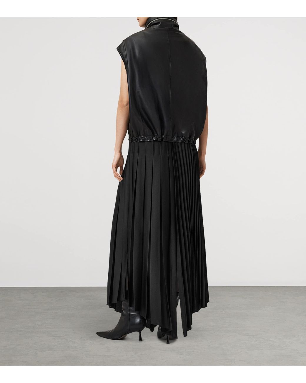 AllSaints Black Pleated Jax Maxi Skirt