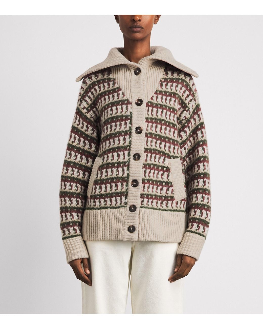 Barbour Brown Wool-Blend Jacquard Burley Cardigan
