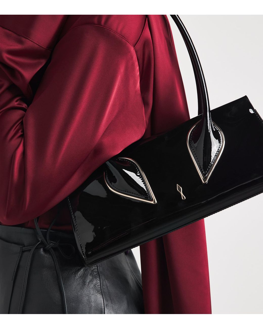 Christian Louboutin Black Venus Baguette Soft Patent Shoulder Bag