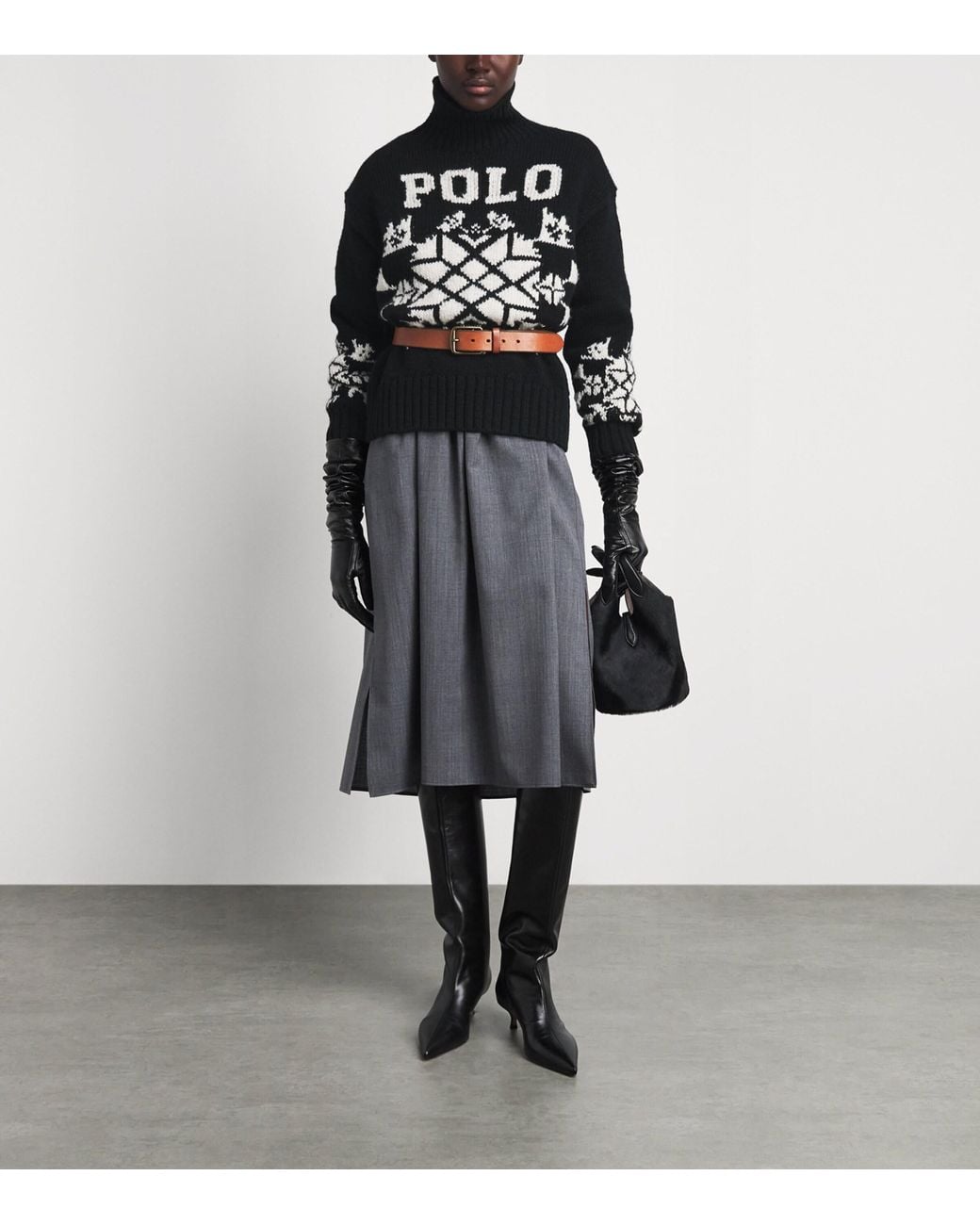 Polo Ralph Lauren Black Wool Logo Polo Sweater