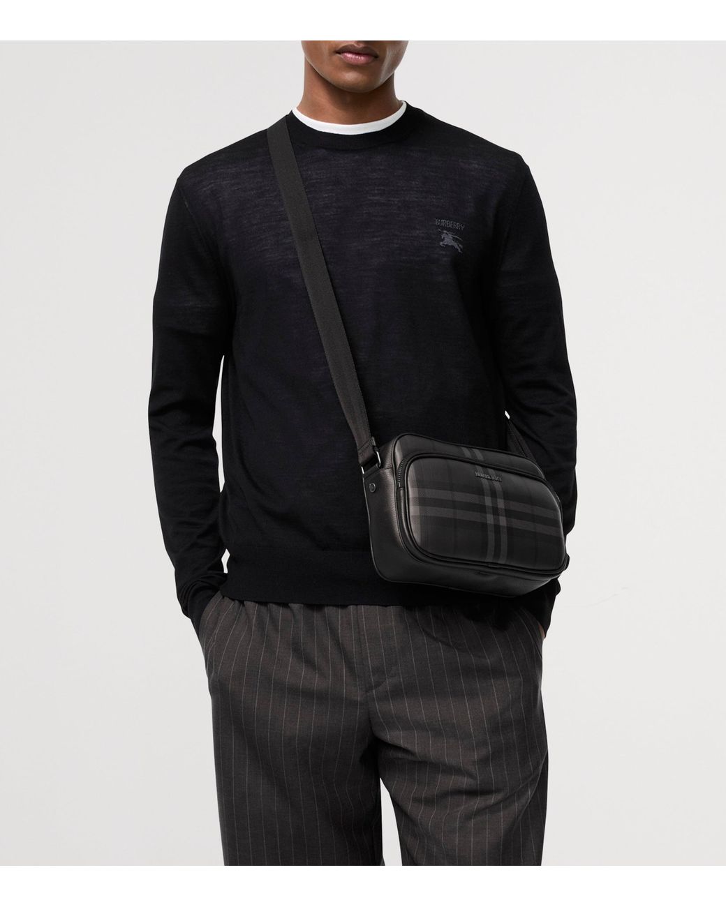 Burberry Black City Check Pocket Cross-Body Bag for men