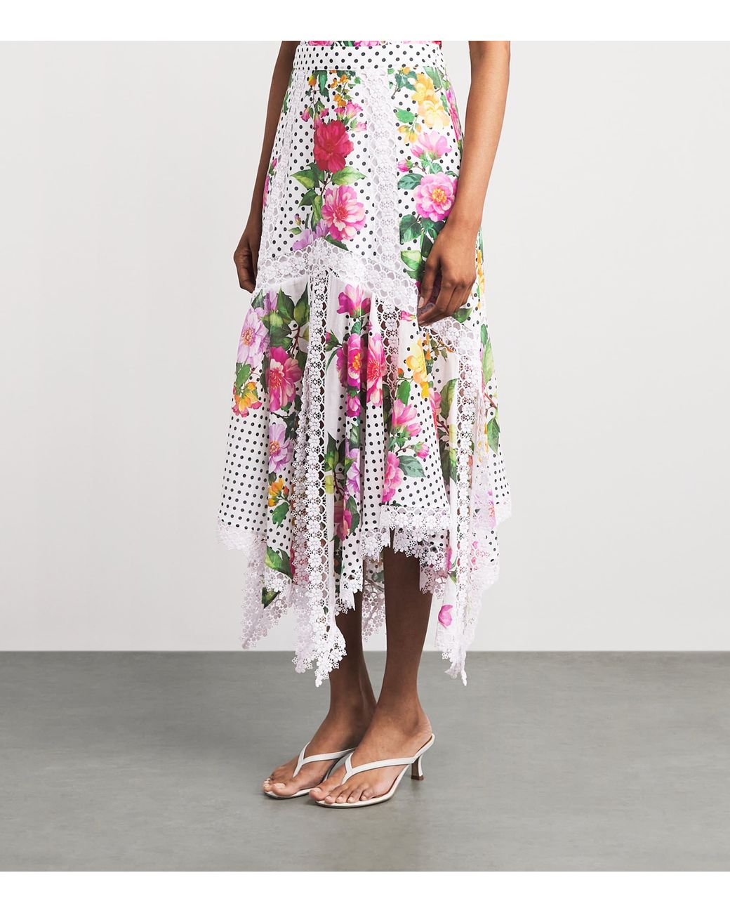 Charo Ruiz White Floral Velina Midi Skirt