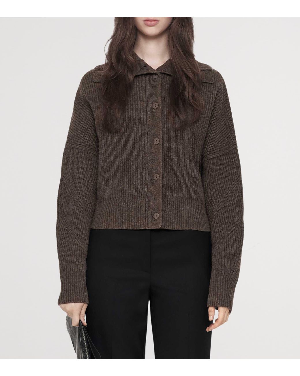 AllSaints Brown Wool Caron Collared Cardigan