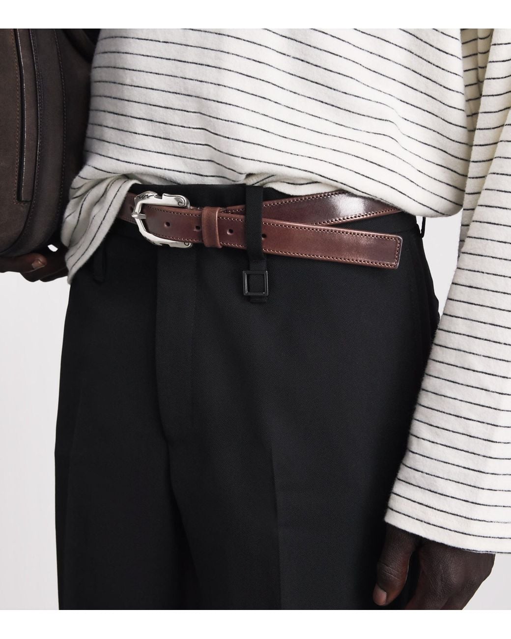 MOLEBO Brown Leather Engraved Western Belt for men