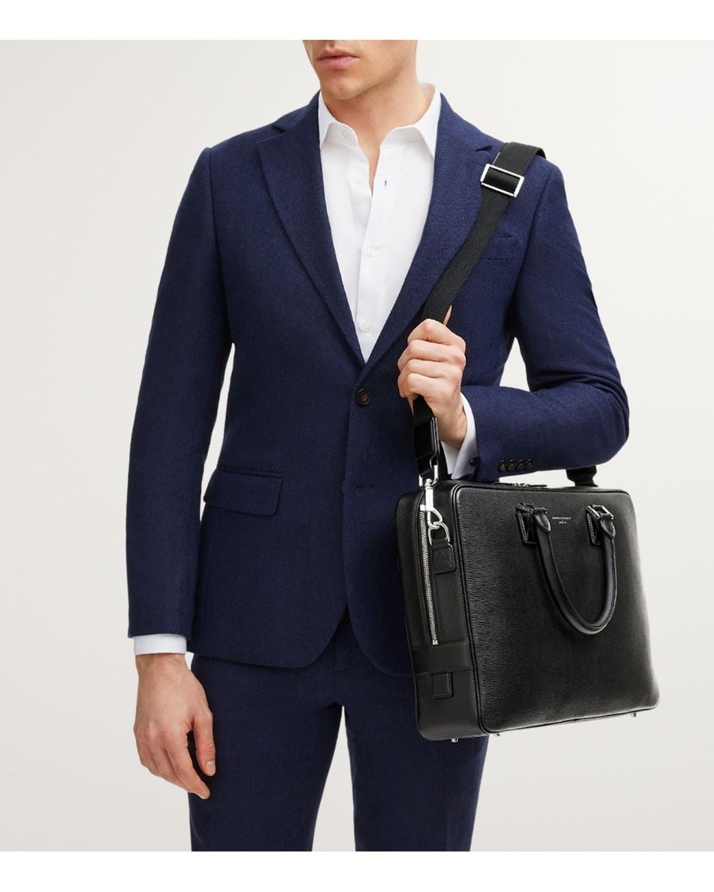 Aspinal Black Leather Mount Street Briefcase Bag