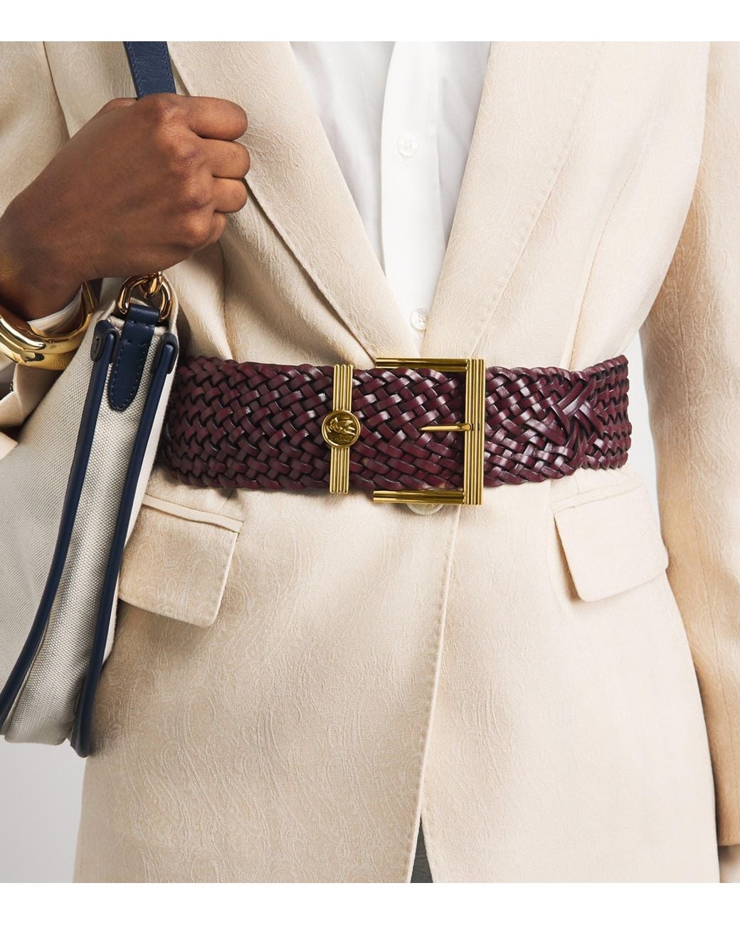 Etro Purple Leather Woven Coin Buckle Belt