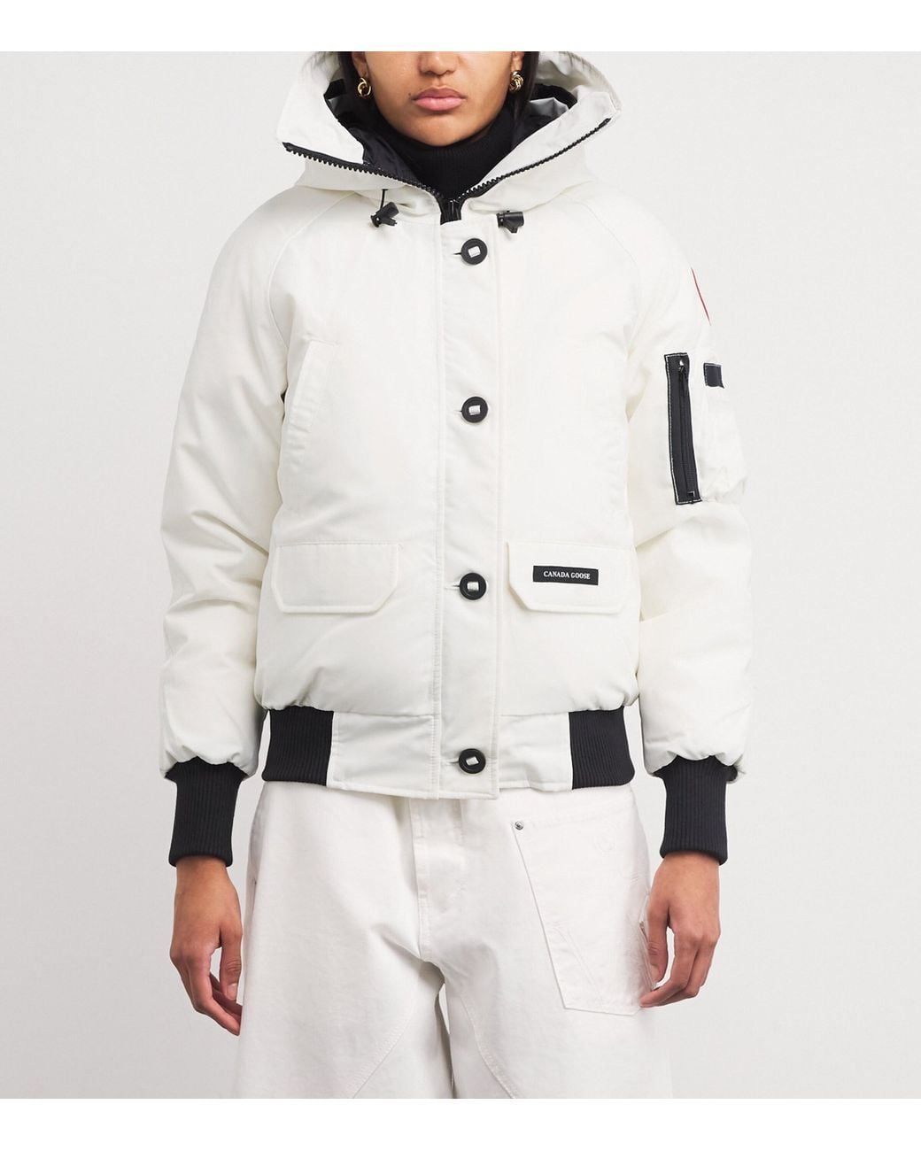 Canada Goose White Chilliwack Hooded Shell Bomber Jacket
