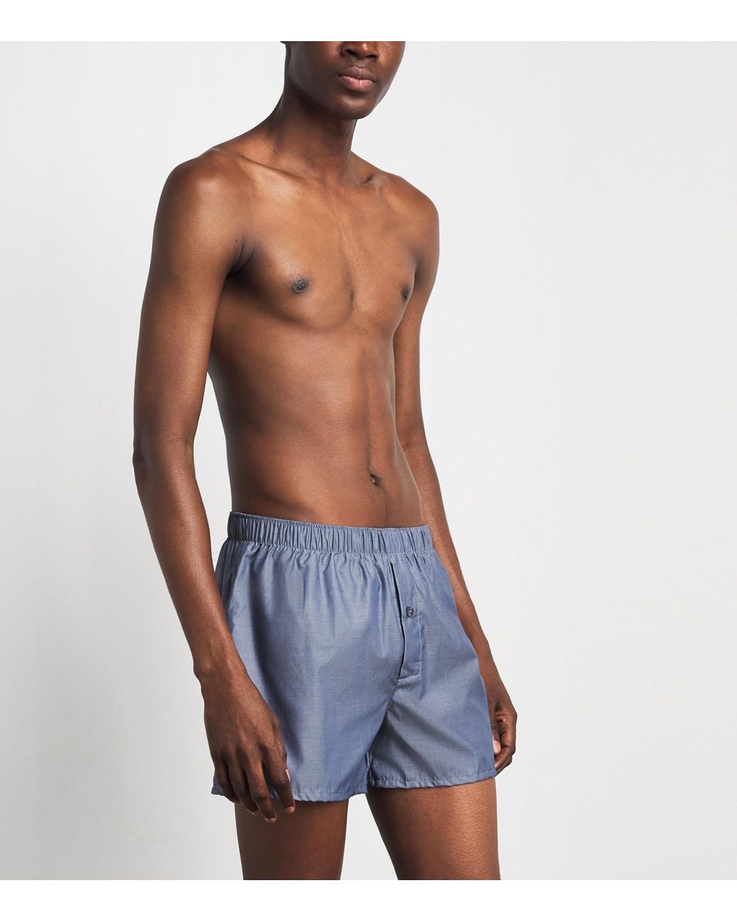 Hanro Blue Cotton Woven Boxer Shorts for men