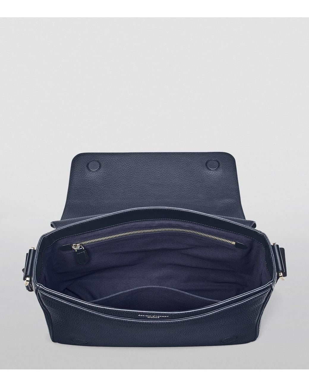 Aspinal Blue Leather Reporter Messenger Bag for men