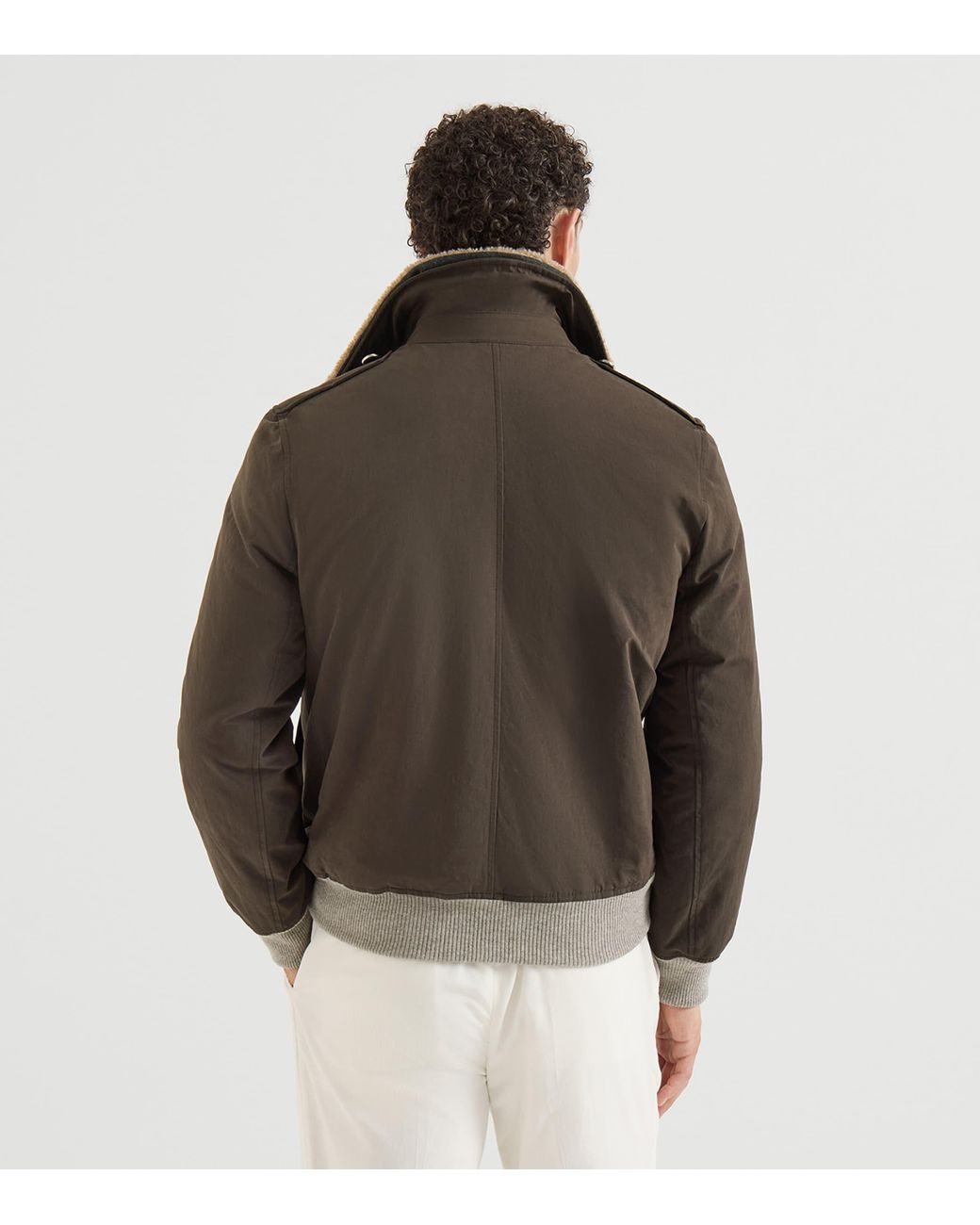 Brunello Cucinelli Brown Waxed Techno-Cotton Bomber Jacket for men