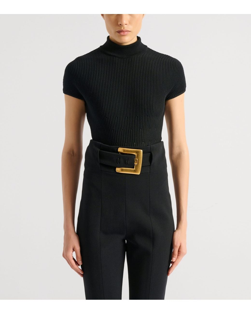 Balmain Black Merino Wool Rib-Knit Bodysuit