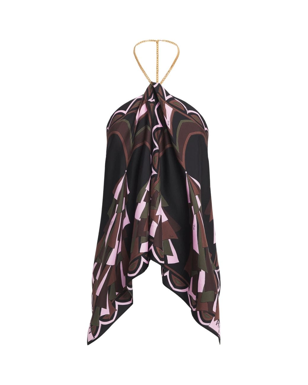 Emilio Pucci Black Silk Baiadera Print Chain Blouse