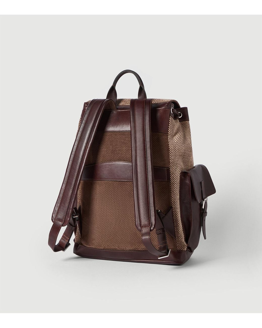 Brunello Cucinelli Brown Leather-Trim Backpack for men