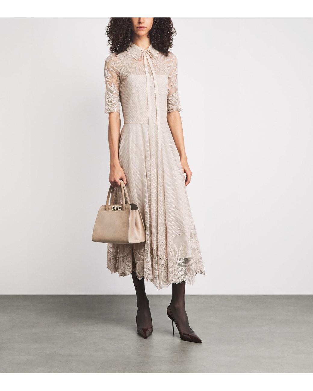 Fabiana Filippi Natural Lace Jacquard Midi Dress