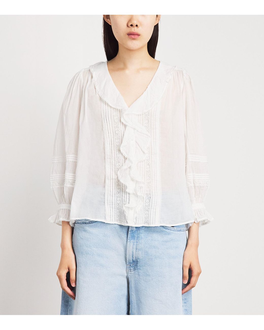 ME+EM White Cotton Voile Ruffle Blouse