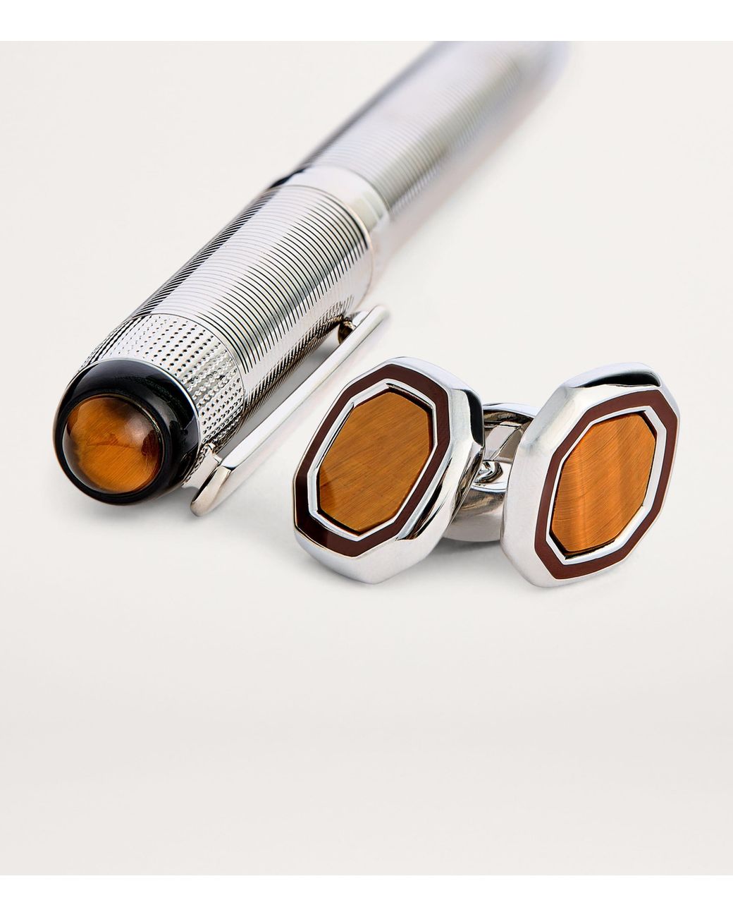 Tateossian Brown Palladium-Plated Pen And Cufflinks Set for men
