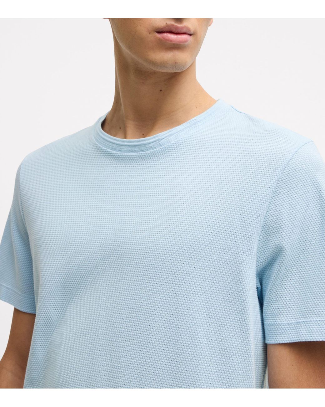 Boss Blue Cotton-Blend Bubble-Jacquard T-Shirt for men