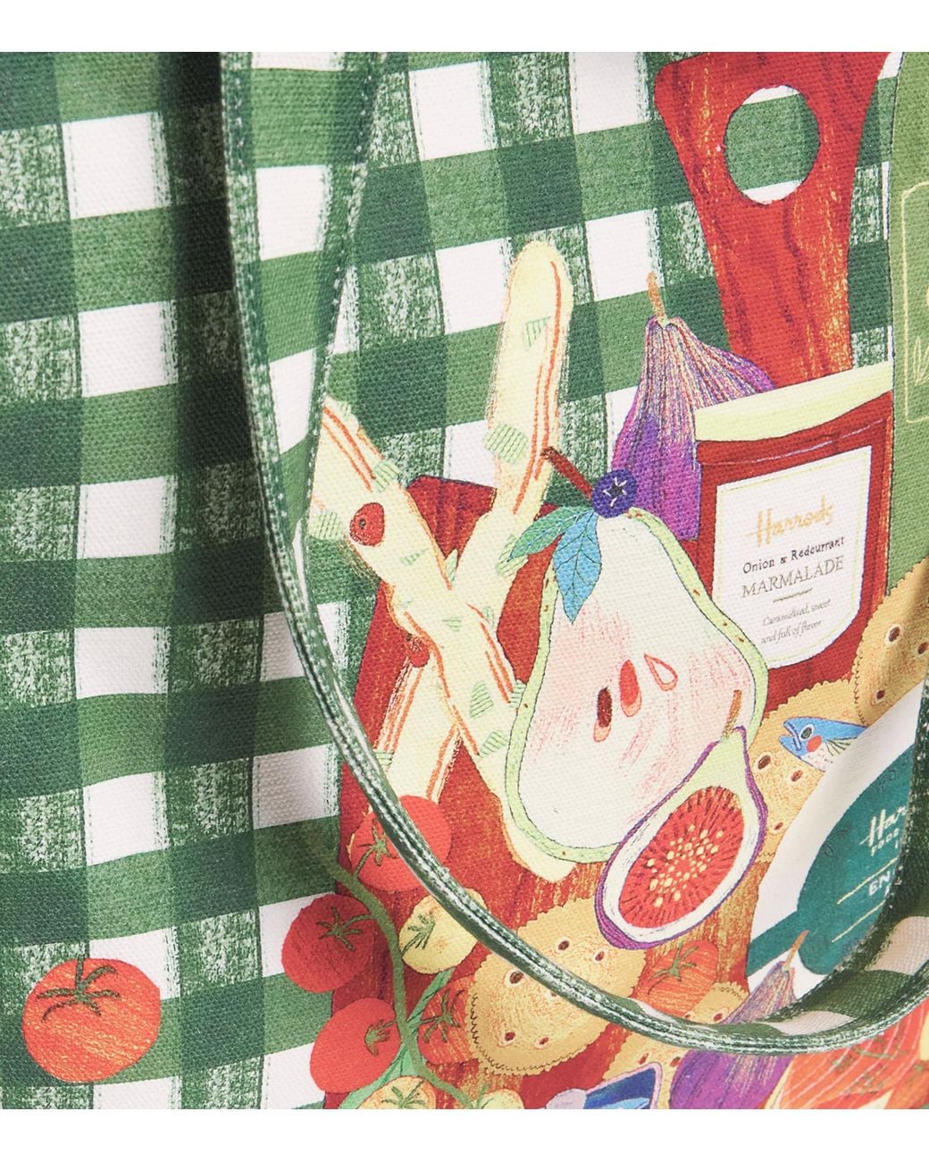 Harrods Green Cotton Canvas Check Feast Shoulder Bag