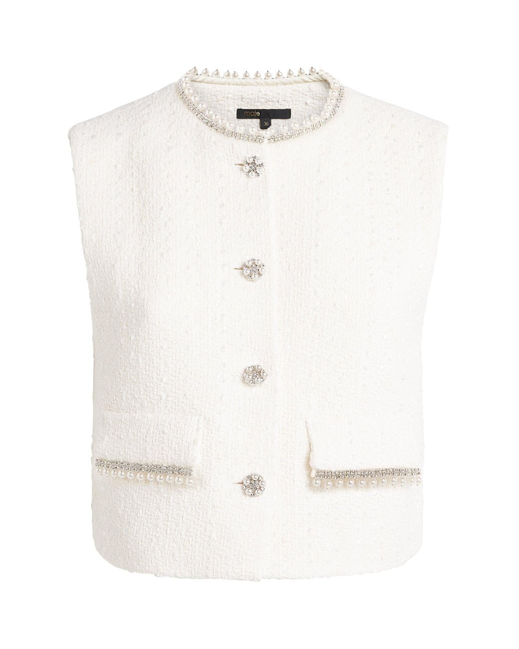 Maje White Tweed Jewel-Embellished Waistcoat