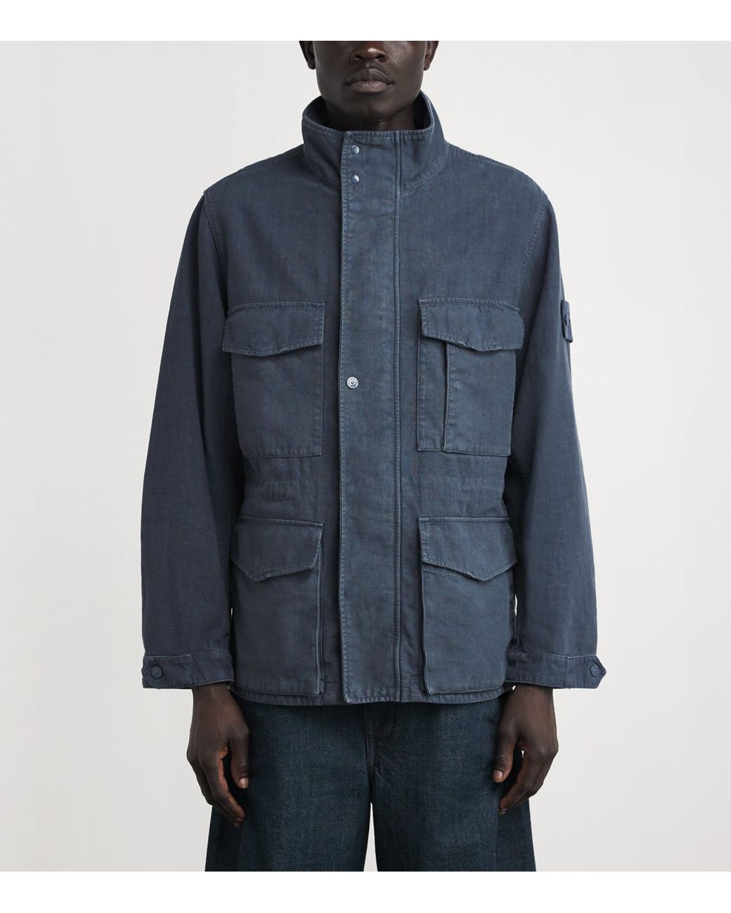 Stone Island Blue Linen-Blend Ghost Field Jacket for men