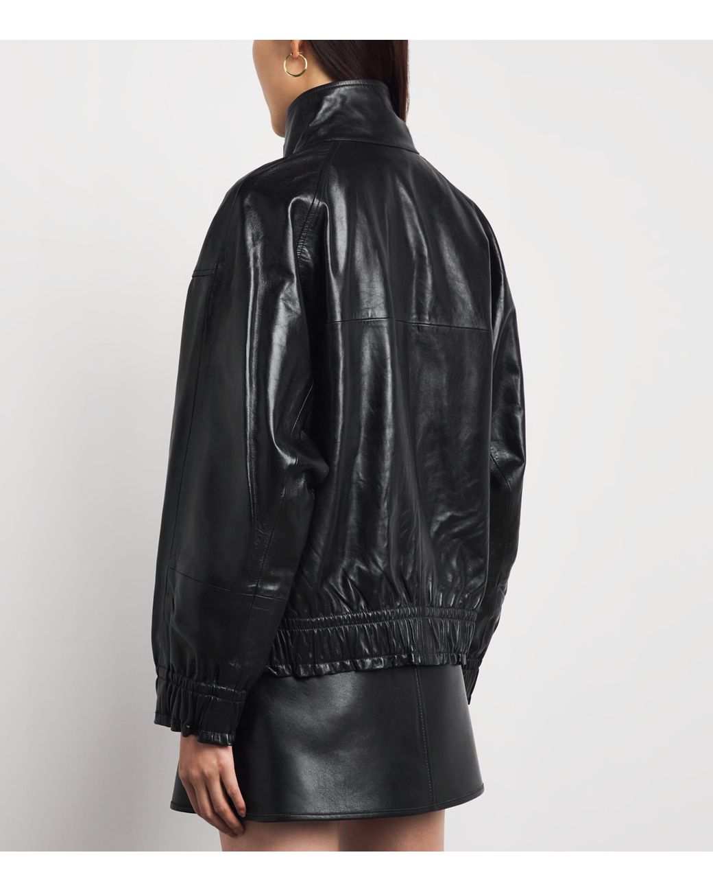 Sandro Black Oversized Glossy Leather Jacket