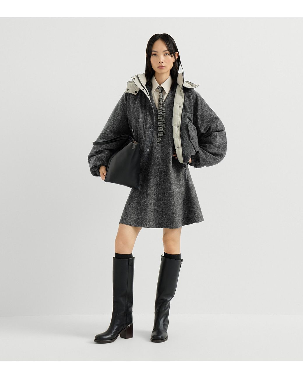 Brunello Cucinelli Gray Down Virgin Wool-Blend Hooded Jacket