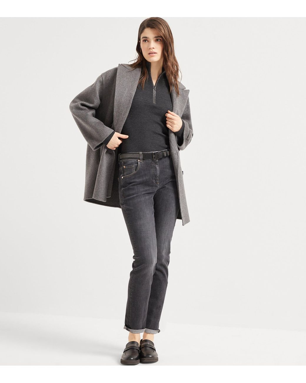 Brunello Cucinelli Black Virgin Wool-Cashmere Rib-Knit Sweater