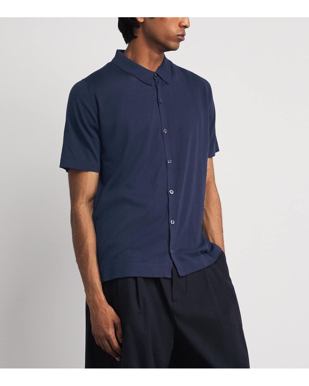 John Smedley Blue Merino Wool Polo Shirt for men