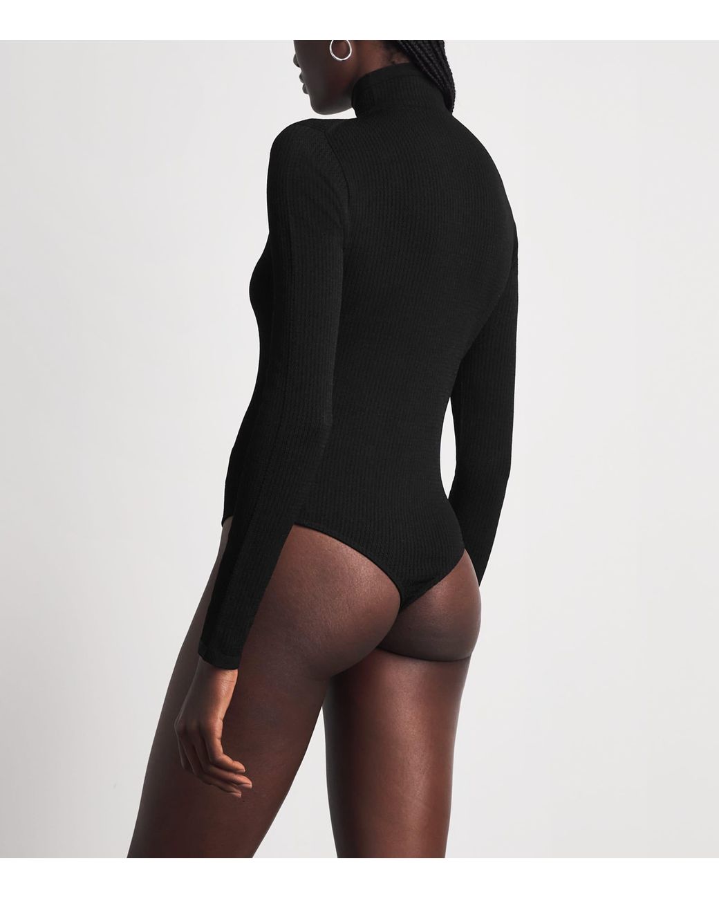 Wolford Black Mesh Ribbed Seamless Bodysuit