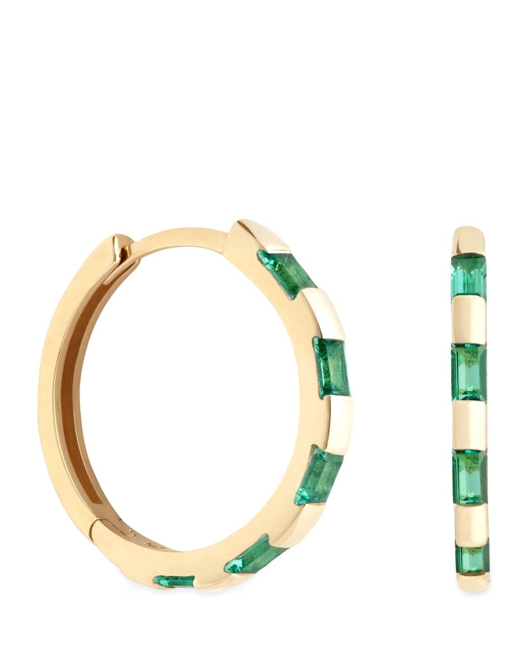 Astrid & Miyu Metallic And Emerald Baguette Hoop Earrings